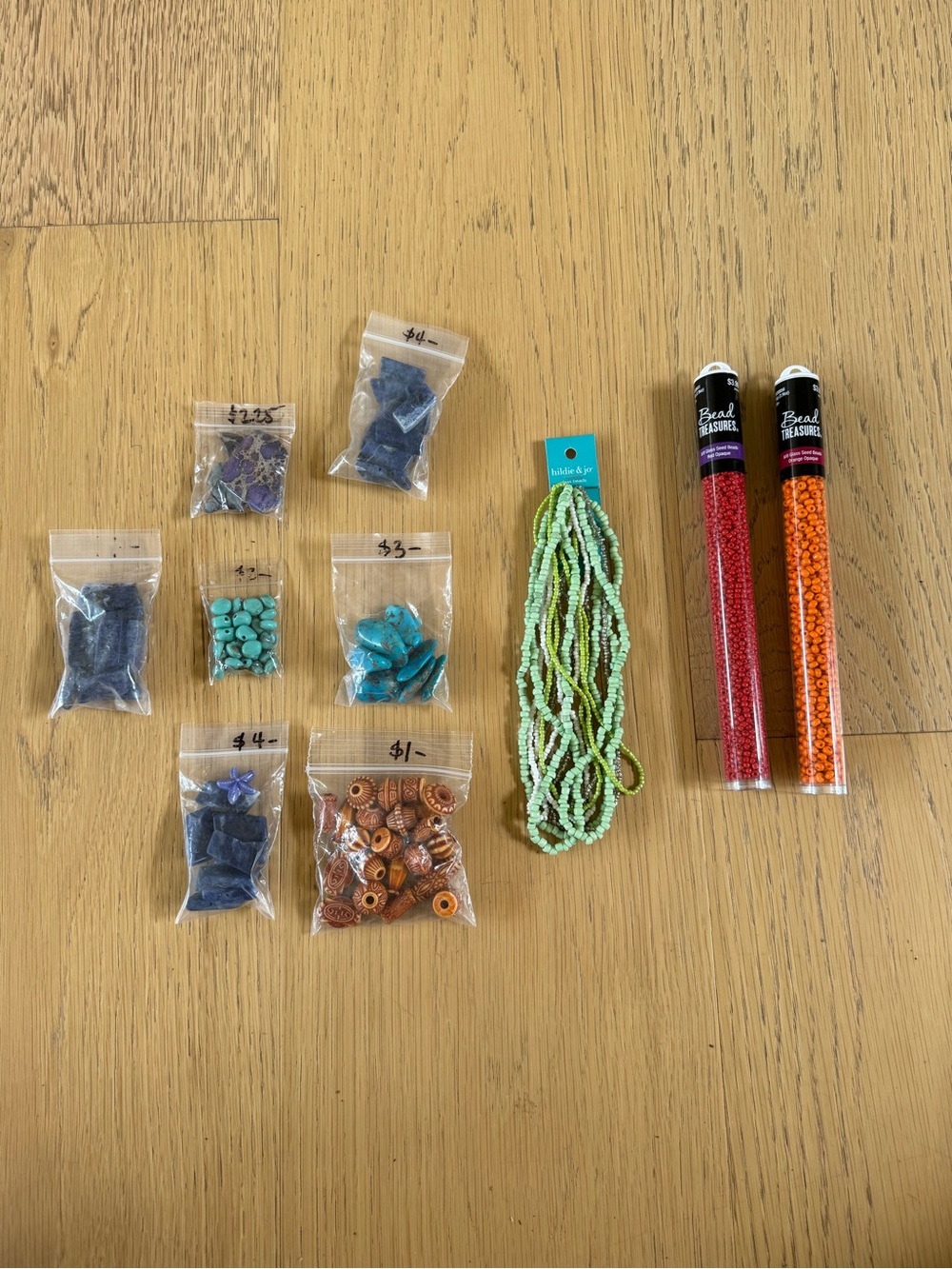 Lot of Beads - Green, Orange, Red, Turquoise